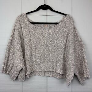 Free People Good Day Gray Cropped Oversized Sweater Ribbed Short Sleeve Size XS